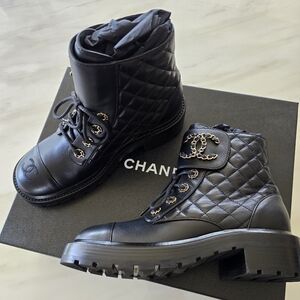 Chanel 2021 Black Quilted Combat Boots NIB